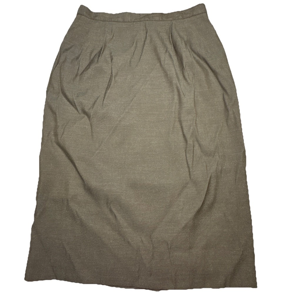 Vintage Taupe Brown Midi Pencil Skirt Size 8 Lined Back Vent Professional Office